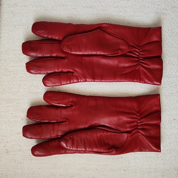 Genuine red leather women's gloves - Picture 2 of 9